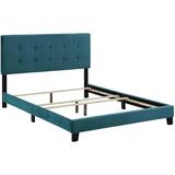 Tufted Performance Velvet Upholstered Full Bed In Sea Blue