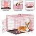 YRLLENSDAN 36 inch Dog Crate Dog Crates and Kennels Foldable Large Dog Crate for Large Dogs with Handle Double-Door Outdoor Metal Wire Dog Cage with Plastic Tray for Medium Dogs Pink