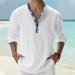 Men Casual Loose Long Sleeve Button Down V Neck Shirt Tops Blouse Dress Shirt