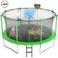 YORIN Trampoline with Misting Cooling System 1400LBS 14FT Trampoline for 6-7 Kids Adults Recreational Trampoline with Basketball Hoop Ladder Galvanized Outdoor Heavy Duty Trampoline
