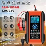 Lithium Battery Charger 12V/12A 24V/6A Car Battery Charger Fully-Automatic Smart Battery Charger for LiFePO4 Lead-Acid AGM Wet Gel Battery Trickle Charger Maintainer ATV Motorcycle Marine