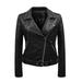 WXLWZYWL Winter Coats for Women Clearance Sale Women S Leather Lapel Slim Fitting Motorcycle Jacket Leather Jacket Black