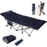 NALONE Camping Cots for Adults with 3.5 Inch Extra Thick Mattress Cots for Sleeping 900 LBS Folding Cot with Mattress Heavy Duty Sleeping Cots Camping Bed for Home Office Outdoor(Blue)
