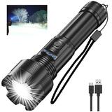 Rechargeable Flashlight LED 10000 High Lumens Super Bright High Powered LED Tactical Flashlights for Camping Zoomable IPX6 Waterproof 5Modes Powerful Handheld Flashlight 1pcs