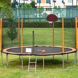 Trampoline for Kids DFITO 14FT Kids Trampoline with Basketball Hoop Safety Enclosure Net Spring Pad and Trampoline Ladder Ballï¼ŒBounce Jumper Trampoline Indoor Outdoor Play Equipment Sports DJ155