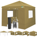 COBIZI 10 x 10 Outdoor Canopy Party Tent EZ Pop Up Canopy Portable Commercial Instant Canopy Shelter Tent Waterproof Gazebo with 4 Sidewalls & Carry Bag Stakes & Ropes Khaki