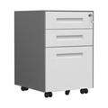 Mobile File Cabinet Metal File Cabinet with 3 Drawers and Lock Vertical Office Organizer Cabinet for Legal/Letter/A4/F4 Size Fully Assembled White+Gray