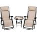 3 PCS Chair Patio Chaise Lounge Chairs Outdoor Yard Pool Recliner Folding Lounge Table Chair Set Backyard Lounge Chairs (Beige)