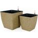 Set Of 2 10.2-Inch And 12.6-Inch Thin Square Hand Woven Wicker Self-Watering Planter - Natural