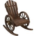 Wooden Rocking Chair Adirondack Rocker Chair W/Slatted Design And Oversize Back Outdoor Rocking Chairs With Wagon Wheel Armrest For Porch Poolside And Garden Brown