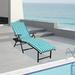 Aluminum Yard Pool Folding Reclining 7 Adjustable Chaise Lounge Chair with Drink Holder (Beige with Blue Cushion)