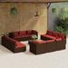 OWSOO 13 Piece Patio Set with Cushions Poly Rattan Brown