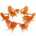 WestinTrends Dylan 12 Pieces Adirondack Chairs Set All Weather Poly Lumber Outdoor Seating Patio Conversation Set Seashell Curved Slat Backrest Garden Lawn Deck Fire Pit Chairs Orange