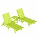 WestinTrends Malibu 3 Pieces Chaise Lounge Set with Side Table All Weather Poly Lumber Outdoor Lounge Chairs Set of 2 and End Table Lime