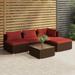 moobody 5 Piece Patio Lounge Set with Cushions Corner Sofa 2 Middle Sofas Footrest and Coffee Table Conversation Set Poly Rattan Brown Outdoor Sectional Set for Garden Balcony Deck