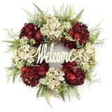 Artificial Hydrangea Wreaths for Front Door 18 Inch Spring Wreath Hello Hydrangea Summer Wreaths for Front Door Outside Farm House Wreath for Wall Window Party Decoration