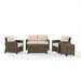 HomeStock Gothic Grandeur 5Pc Outdoor Wicker Conversation Set Sangria/Weathered Brown - Loveseat Side Table Coffee Table & 2 Armchairs