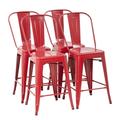 YRLLENSDAN Metal Bar Stool Set of 4 Counter Height Barstool with Back 24 Inches Seat Height Industrial Bar Chairs Patio Stool Stackable Stool Indoor Outdoor Metal Bar Stool Kitchen Stools (Red)