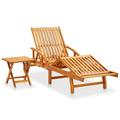vidaXL Patio Sun Lounger with Table and Cushion Solid Wood Acacia