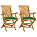 moobody 2 Piece Folding Garden Chairs with Green Cushion Teak Wood Outdoor Dining Chair for Patio Backyard Poolside Beach 21.7 x 23.6 x 35 Inches (W x D x H)