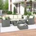 TOPMAX Outdoor Patio 5-Piece All-Weather PE Wicker Rattan Sectional Sofa Set with Multifunctional Table and Ottoman Gray Wicker+ Beige Cushion