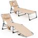 Patiojoy 2PCS Beach Lounge Chair Reclining Chair with 5 Adjustable Positions Detachable Pillow &Hand Ropes Beige
