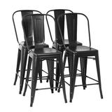 YRLLENSDAN Metal Bar Stool Set of 4 Counter Height Barstool with Back 24 Inches Seat Height Industrial Bar Chairs Patio Stool Stackable Stool Indoor Outdoor Metal Bar Stool Kitchen Stools (Black)