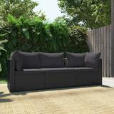 moobody 3 Piece Outdoor Sofa Set Cushioned Right Corner Sofa with Left Corner Sofa and Middle Sofa Black Poly Rattan Sectional Sofa Set for Patio Garden Backyard Balcony Terrace