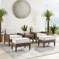 HomeStock Southwestern Style 5Pc Outdoor Wicker Chair Set Creme/Brown - Side Table 2 Armchairs & 2 Ottomans