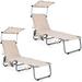 Outdoor Folding Chaise Lounge Portable Reclining Chair With 5 Adjustable Positions 360Â°Rotatable Canopy Shade Side Pocket Patio Lounge Chair For Beach Lawn Sunbathing Chair (2 Beige)