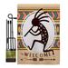 Breeze Decor BD-SW-GS-115144-IP-BO-D-US18-BD 13 x 18.5 in. Welcome Kokopelli Dance Country & Primitive Southwest Impressions Decorative Vertical Double Sided Garden Flag Set with Banner Pole