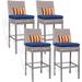 Bar Stools Set Of 4 4 Pieces Woven Wicker Bar Stools Patio Bar Chairs With Pillow Navy Blue Cushion All-Weather Patio Furniture - Steel Grey
