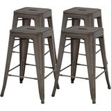 YRLLENSDAN Metal Bar Stools Set of 4 Counter Height Barstool Stackable Barstools 24 Inch Indoor Outdoor Patio Bar Stool Home Kitchen Dining Stool Backless Bar Chair Bronze