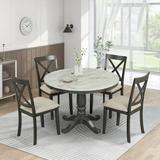 Dawn Whisper 5 Pieces Dining Table and Chairs Set for 4 Persons Kitchen Room Solid Wood Table with 4 Chairs