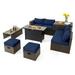 Topbuy 9 Pieces Outdoor Patio Furniture Set with 42 Propane Fire Pit Table Outdoor PE Wicker Space-Saving Sectional Sofa Set Navy