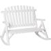 Double Wooden Porch Rocking Bench Adirondack Porch Rocker Chair Heavy Duty Loveseat For 2 Persons With High Slatted Seat & Backrest Smooth Armrests White