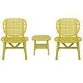 3 Pieces Outdoor Hollow Design Retro Table Chairs Set Patio Table with Open Shelf and Lounge Chairs with Widened Seat All Weather Conversation Bistro Set for Balcony Garden Yard Yellow