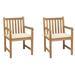 Patio Chairs 2 pcs with Cream Cushions Solid Teak Wood