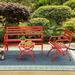 Outdoor Garden Bench Set 3 Piece Patio Metal Conversation Set With Patio Metal Park Bench For 3 People Single Seater Chair & Patio Side End Table For Porch Lawn Yard Deck Red