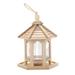 CLZOUD Garden Tools Wooden Bird Feeder Hanging for Garden Yard Decoration Hexagon Shaped with Roof Khaki