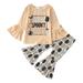 YDOJG Toddler Girls Outfit Set Long Sleeve Letter T Shirt Pullover Tops Pumpkin Prints Bell Bottoms Pants Kids Outfits For 12-18 Months