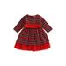 Qtinghua Toddler Baby Girls Christmas Dress Long Sleeve Plaids Print Mesh Zipper High Waist Princess Party Dress Red 18-24 Months
