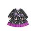 Binwwede Infant Halloween Patchwork Dress Girls Pumpkin Cat Print Long Sleeve Round Neck One-piece with Bows