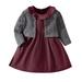 YDOJG Toddler Girls Outfit Set Children Autumn Long Sleeve Button Coat Solid Dresses Outfits For 6-9 Months