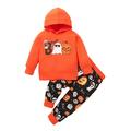 Licupiee Toddler Kids Baby Girls Boys Halloween Outfit Long Sleeve Pumpkin Print Hooded Tops + Casual Sweatpants