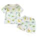 HIBRO Toddler Boy Outfits 4t 4 Piece Set Baby Toddler Boys Girls Short Sleeve Clothing Kids Pajamas Sleepwear Cartoon Strawberry Dinosaur Prints Tops Shorts Outfits