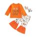 YDOJG Toddler Girls Outfit Set Kids Boys Outfit Pumpkin Letters Prints Long Sleeves Top Pants Hairband 3Pcs Set Outfits For 6-12 Months