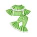 Qtinghua Toddler Baby Girls Christmas Clothes Velvet Long Sleeve Boat Neck Shirt Tops+Flared Pants Set Green 4-5 Years