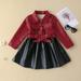 Aayomet Girls Winter Coat Baby Girls Patchwork Bowknot PU Leather Dress Jacket Winter Coats Outer Outfits (Red 5-6 Years)