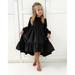 Aayomet Princess Dresses for Girls Autumn Long Sleeve Solid Irregular Princess Dress Ruffle Casual Party (Black 9-10 Years)